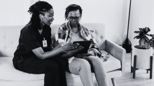 In home care helping a woman